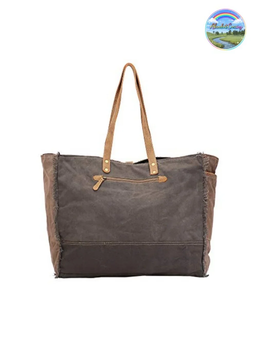 Canvas Floral Hobo Bag with Leather Strap - Women's Handbag